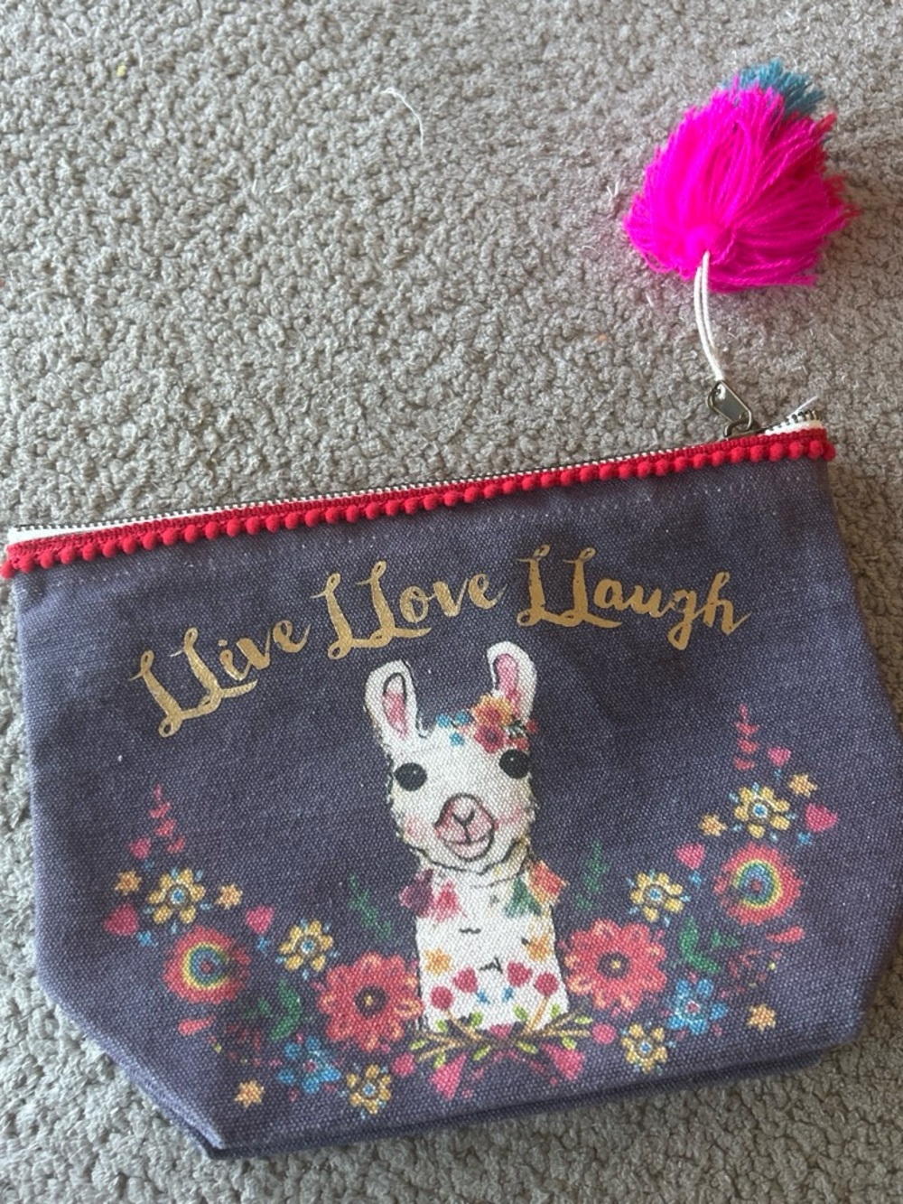 Purple Kids Llama Pouch with Pink Tassel - Live Love Laugh